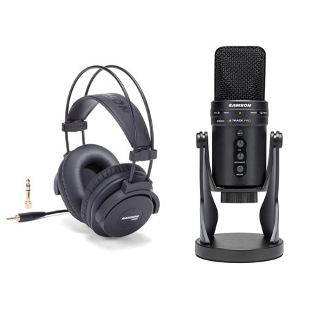 Samson G-Track Professional USB Condenser Microphone with Audio Interface and SR880 Closed-Back Professional Studio Headphones