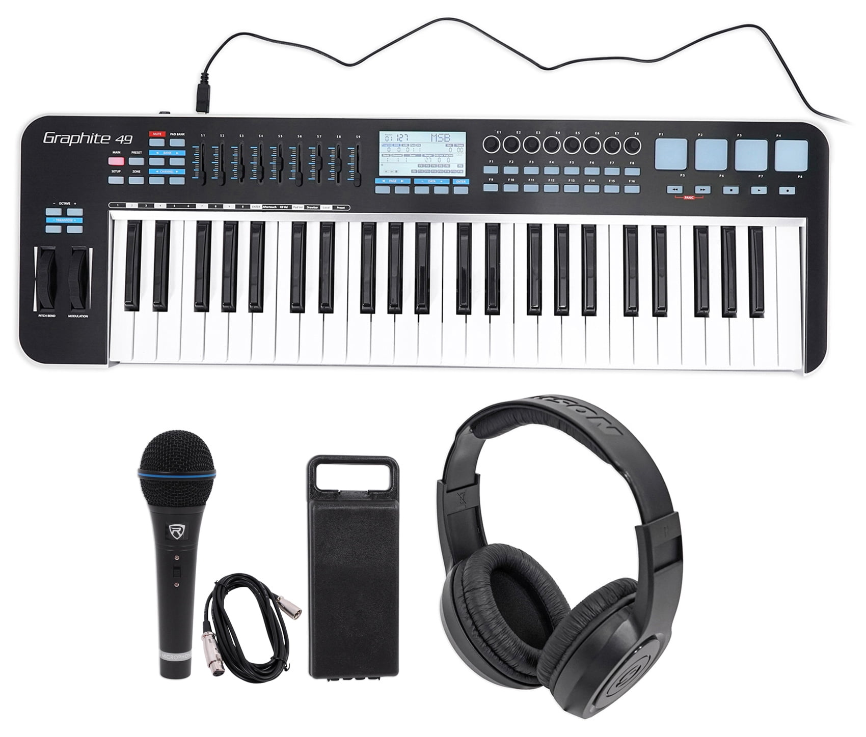 Samson Graphite 49 Key USB MIDI DJ Keyboard Controller+Headphones+Mic+Cable+Case