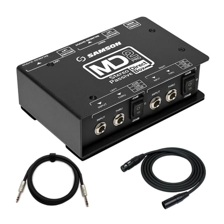Samson MD2 Pro Stereo Passive Direct Box with 2x25 XLR and 4x6' 1/4in TRS Cables