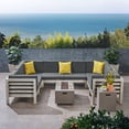 thumbnail image 1 of Samson Outdoor U-Shaped Sectional Sofa Set with Fire Pit, Weathered Gray with Dark Gray and Light Gray, 1 of 13