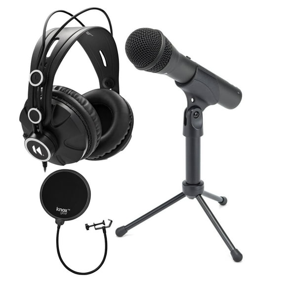 Samson Q2U Black Handheld Dynamic USB Microphone with Pop Filter and Headphones