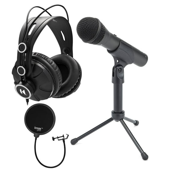 Samson Q2U Black Handheld Dynamic USB Microphone with Pop Filter and Headphones