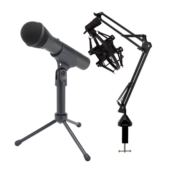 Samson Q2U Handheld Dynamic USB Microphone Recording and Podcasting Pack (Black) Bundle with Focus Pro Audio Shock Mount (Black), and Focus Pro Audio Desktop Boom Arm Microphone Stand (3 Items)