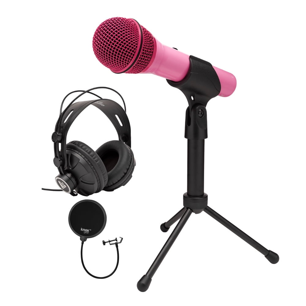 Samson Q2U USB and XLR Handheld Dynamic Microphone with Cardioid Polar Pattern (Pink) Bundle with Focus Pro Audio TX-100 Studio Monitor Headphones (Black), and Knox Gear Pop Filter (3 Items)
