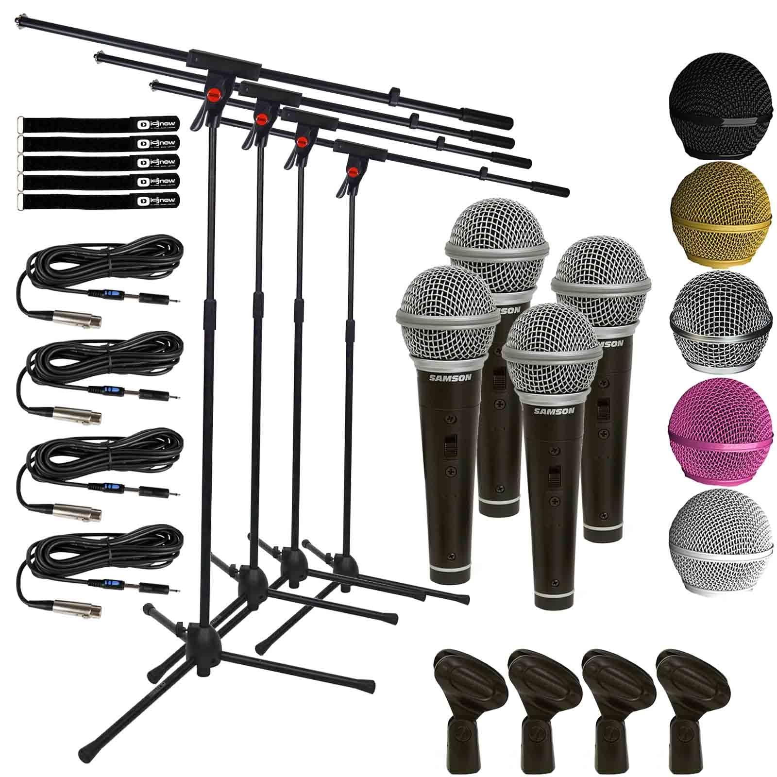Samson R21S Dynamic Vocal Microphones with Microphone Boom Stands Quad ...
