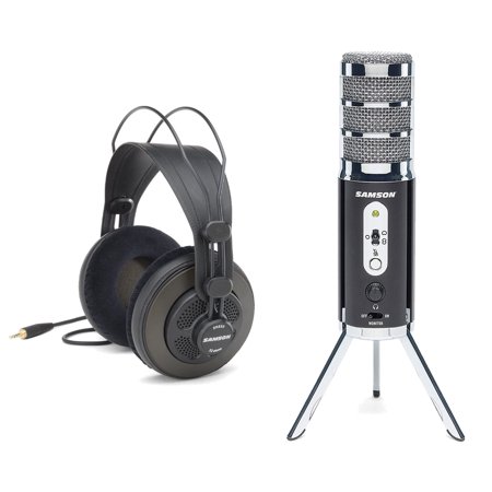 Samson Satellite Broadcast Microphone SR850 Semi Open-Back Headphones Bundle