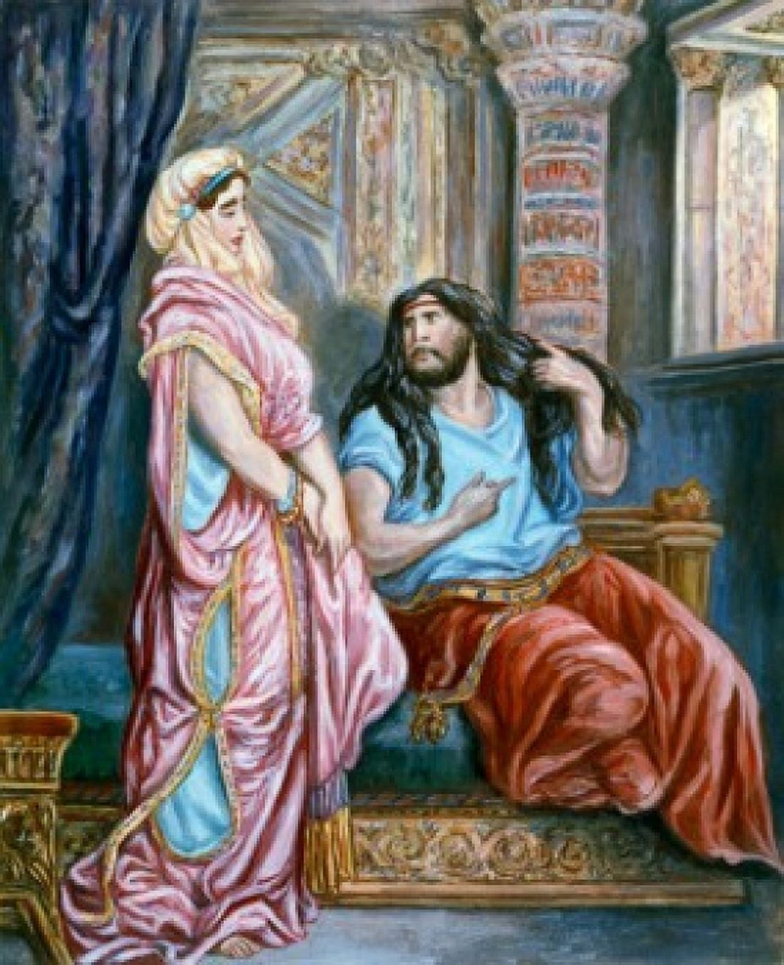 Samson Shows Delilah the Source of His Strength Castelli Domenico (-1657 Italian) 19th C Italian Canvas Art - Domenico Castelli (18 x 24)