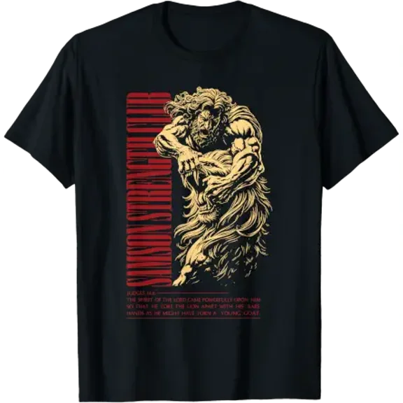 Samson Strength Club Lion Judges 14:6 Faith Design T-Shirt