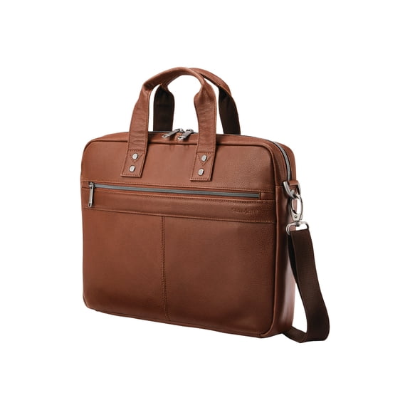 Samsonite Classic Leather Slim Brief - Notebook carrying case - 15.6" - cognac
