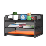 Samstar 3 Tier Mesh Paper Organizer Letter Tray with Handle, Black