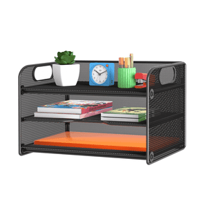 Samstar 3 Tier Mesh Paper Organizer Letter Tray with Handle, Black