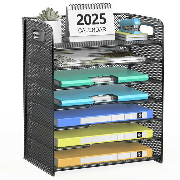 Samstar 7-Tier Letter Tray Desk Organizer with Handle, Paper & Magazine Document Storage File Rack Paper Storage Holder Shelves