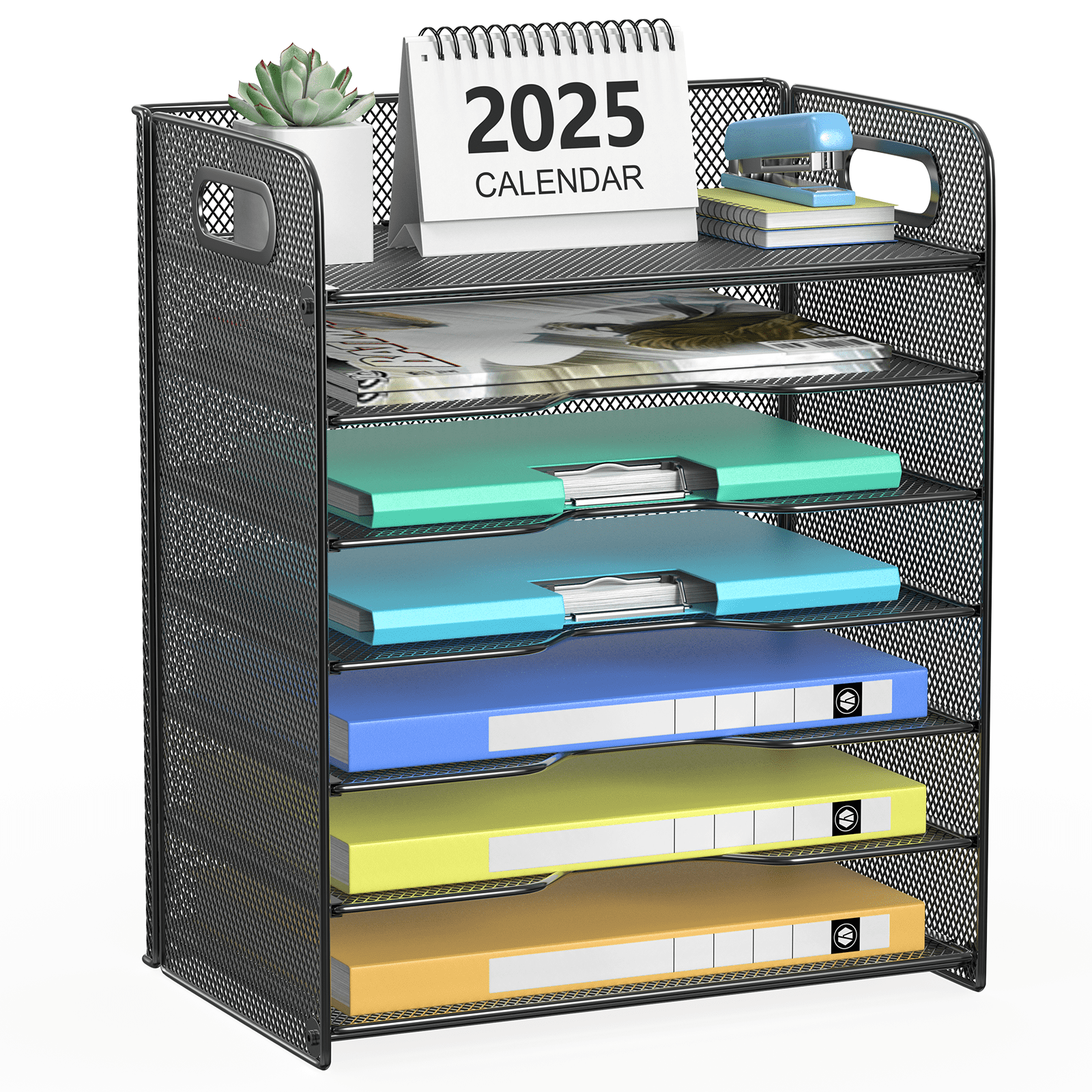 Samstar Desk Organizer with Handle, Paper Organizer Letter Tray File Rack Paper Storage Holder Shelves,7 Tier