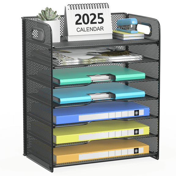 Samstar Desk Organizer with Handle, Paper Organizer Letter Tray File Rack Paper Storage Holder Shelves,7 Tier