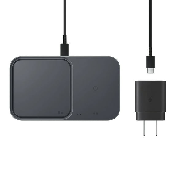 Samsung 15W Super Fast Wireless Charger DUO Pad with Travel Adapter - Dark Gray - 2 in 1 Stand for Galaxy S22 Ultra, Android Phones, Galaxy Buds, Galaxy Watch