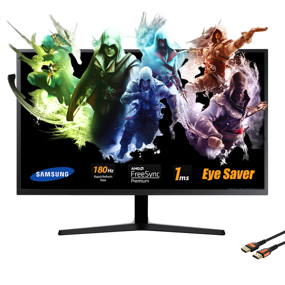 Samsung 24-Inch Odyssey Gaming Monitor, FHD, 1ms, 180Hz, AMD FreeSync, Eye Saver Mode, Adjustable Stand, Black Equalizer, Virtual Aim Point, Flicker-Free, W/HDMI