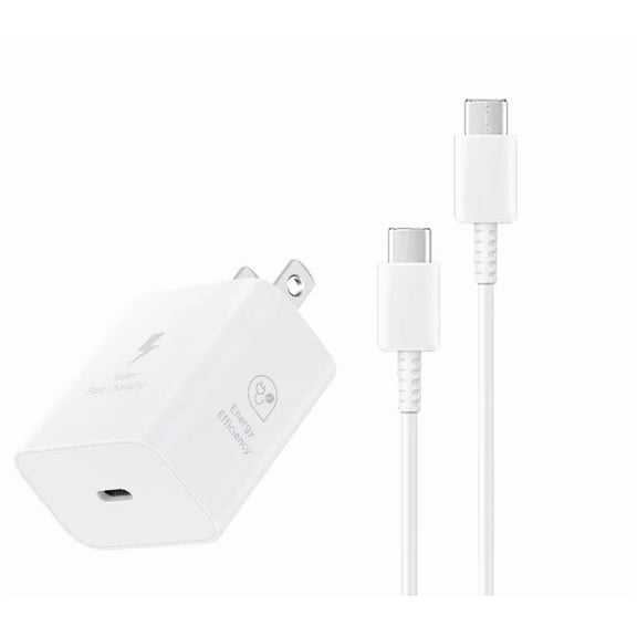 Samsung 25W Wall Charger Power Adapter with Cable for Samsung Galaxy S25 FE - Super Fast Charging, Compact Design, Energy Efficient - iOS and Android Compatible - White