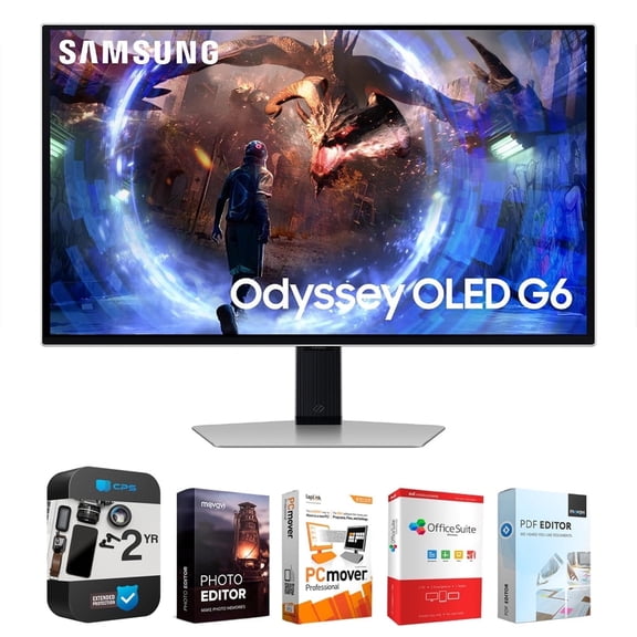 Samsung 27" Odyssey OLED G6 (G60SD) QHD 360Hz 0.03ms FreeSync Premium Pro Gaming Monitor Bundle with Tech Smart USA Elite Suite 18 Standard Editing Software Bundle +2 Year CPS Enhanced Protection Pac