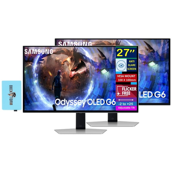 Samsung 27" Odyssey OLED G6 QHD Gaming Monitor 360Hz Display with Anti-glare, Flicker free, VESA Mount (100mm) & Dockztorm USB Port Expander, DisplayPort, HDMI, Silver (LS27DG602SNXZA) 2-Pack