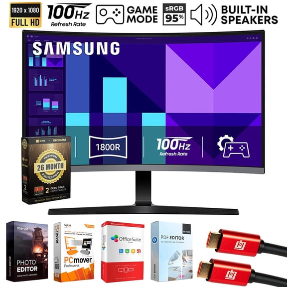 Samsung 27" S3 (S39GD) FHD 100Hz Curved Monitor with Speakers LS27D396GANXZA Bundle with Elite Suite 18, 2x HDMI Cable and Deco Gear CPS Exclusive 26 Month Protection Pack (BEACH-CPS-26M250)
