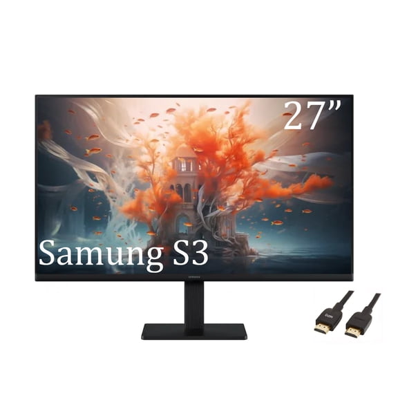 Samsung 27" S3 Series IPS LED FHD Monitor, Game Mode, Eye Saver Mode, HDMI, D-sub, 100Hz Refresh Rate, Black, with HDMI Cable