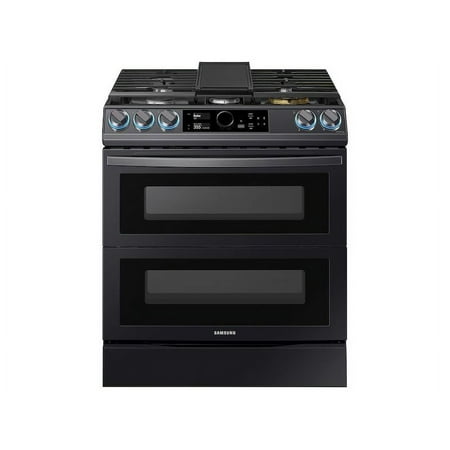 Samsung 30” 6.0 cu ft Slide-In Double Oven Gas Range in Black Stainless Steel