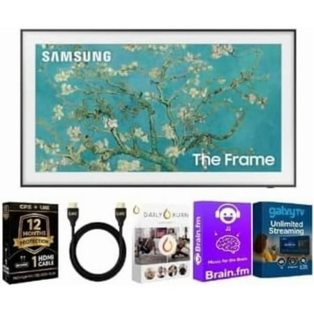 Samsung 32 Inch Class The Frame Full HD Smart Tizen TV (2024 Model) + HDMI Cable + 12 Month CPS Warranty + Streaming Bundle – Art Mode, QLED Display, Slim Frame Design, Wi-Fi, Voice Control