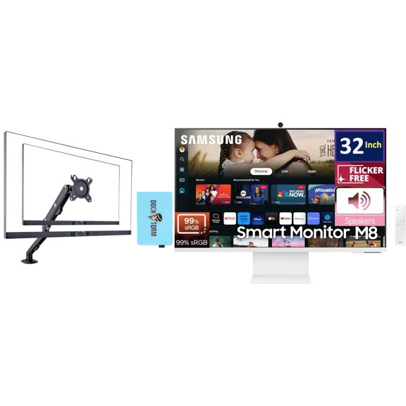 Samsung 32-Inch M8 (M80D) 4K UHD Smart Monitor with Streaming TV, Speakers, HDR10+, AI Upscaling, Ergonomic Stand, SlimFit Camera, Gaming Hub, USB-C & DKZ Hub (LS32DM801UNXZA) Single Monitor Mount