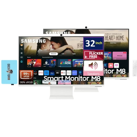 Samsung 32-Inch M8 (M80D) 4K UHD Smart Monitor with Streaming TV, Speakers, HDR10+, AI Upscaling, Ergonomic Stand, Slimfit Camera, Gaming Hub, USB-C & DKZ USB Port Expander,(LS32DM801UNXZA) 2 Pack