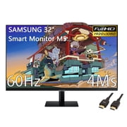 Samsung 32" M5 Series FHD Smart Monitor 1920 x 1080p, Streaming TV, Multiple Ports, 60Hz, 4ms, 3,0001 Static Contrast Ratio, Adaptive Picture, VESA-compatible, Black, with 5ave HDMI Cable