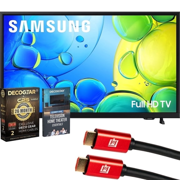 Samsung 32 inch 1080P Full HD F6000F Smart TV (2025) CPS Exclusive 26 Month Protection, 2x HDMI Cables & Deco Gear Complete Home Theater Beginner's Guidebook