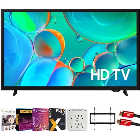 Samsung 32 inch HD H5000F 720P Smart TV (2025) Bundle with Premiere Movies Streaming + 19-45 Inch TV Wall Mount + 6-Outlet Surge Adapter + 2X HDMI Cable & Complete Home Theater Beginner's Guidebook