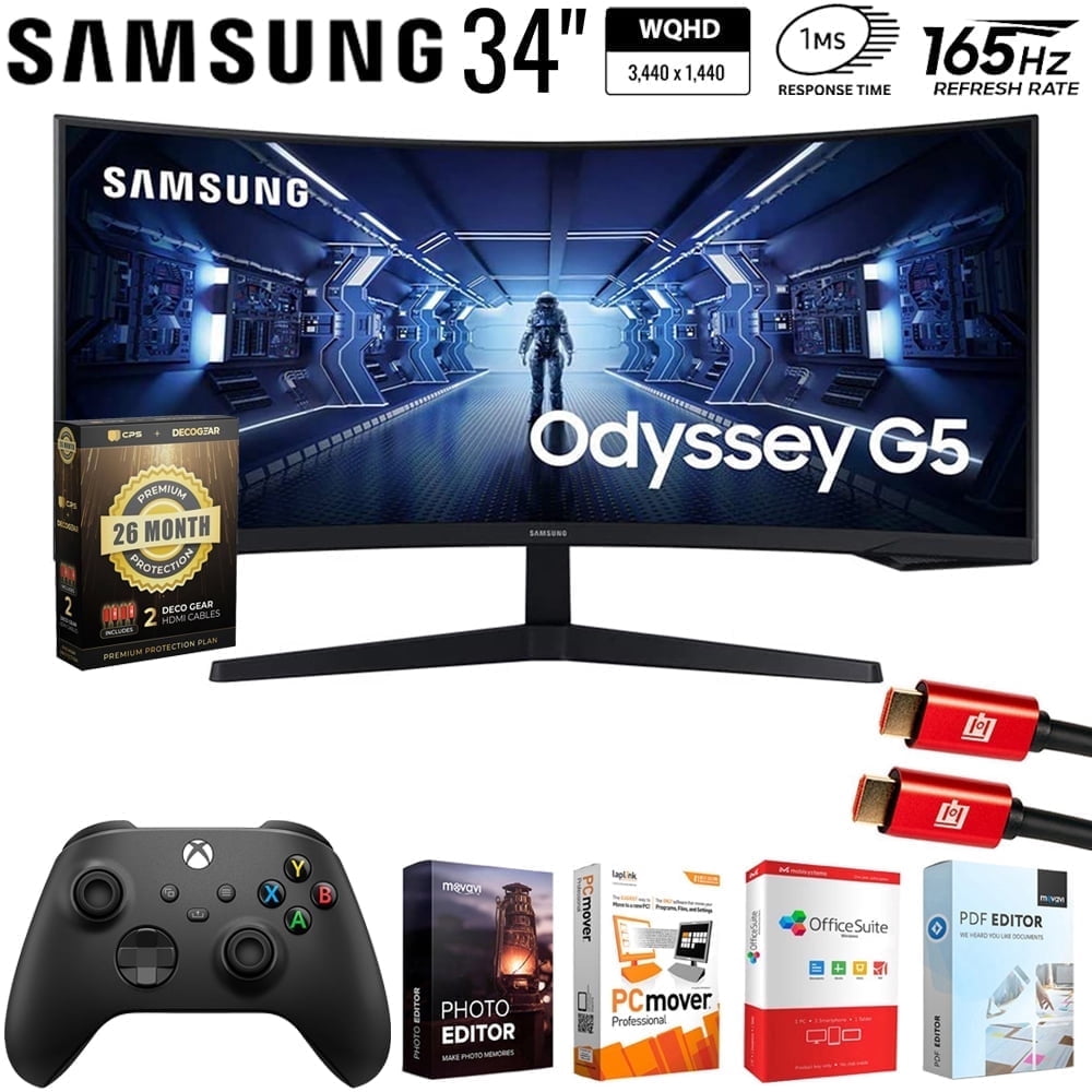 Samsung 34 Odyssey G55T WQHD Curved Gaming Monitor Bundle