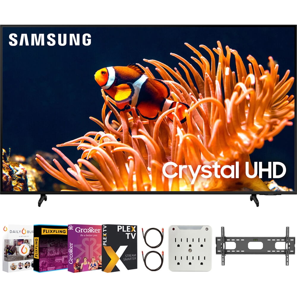 Samsung 43 Inch Class DU8000 Crystal UHD LED 4K Smart TV Bundle with Premiere Movies Streaming + 37-100 Inch TV Wall Mount + 6-Outlet Surge Adapter + 2X 6FT 4K HDMI 2.0 Cable (2024 Model)