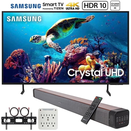 Samsung 50" DU6900 Crystal UHD 4K Smart TV (2024) UN50DU6900FXZA Official USA Partner Model Bundle with Deco Gear 60W 2.0 Channel Soundbar, Wall Mount Accessory Kit and 6-Outlet Surge Adapter