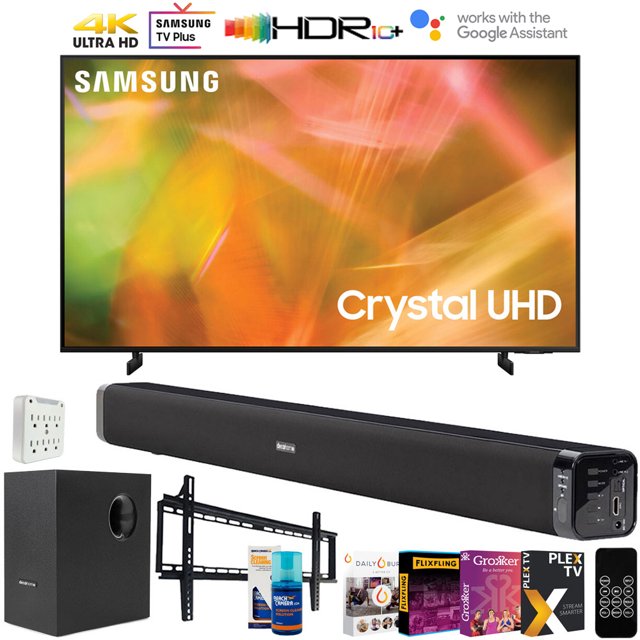 Samsung 50 inch UHD 4K Crystal UHD Smart LED TV (2021) with Deco Gear Soundbar and Subwoofer Bundle Plus Complete Mounting and Streaming Kit for AU8000 Series (UN50AU8000)