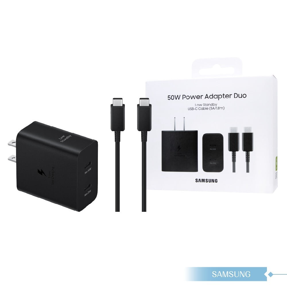 Samsung 50W Fast Charger EP-T5020, USB-C Super Fast Charging Wall Adapter, Dual Port Power Brick, Compatible with Samsung Galaxy S25 Edge & USB-C Devices