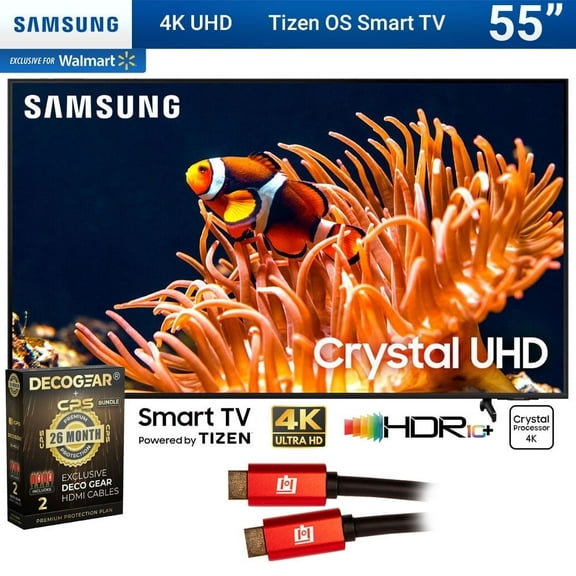 Samsung 55 Inch DU8000 Crystal UHD LED 4K Smart TV Bundle with 2 YR CPS Enhanced Protection Pack (2024 Model)