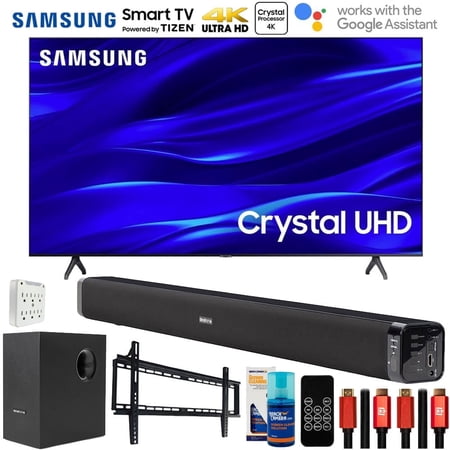 Samsung 55" TU690T Crystal UHD 4K HDR Tizen Smart TV (2023) Bundle with Bundle with Deco Gear Home Theater Soundbar with Subwoofer, Wall Mount Accessory Kit, 6FT 4K HDMI 2.0 Cables and More