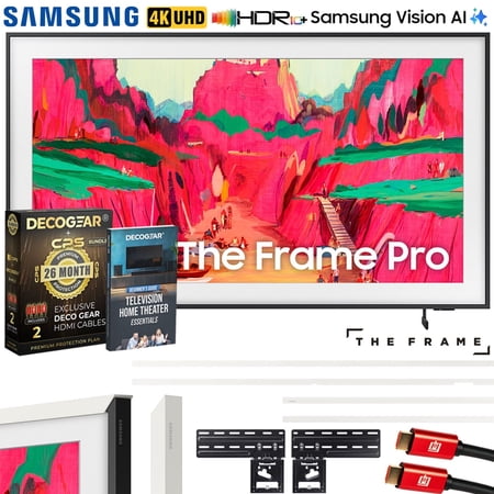 Samsung 65" The Frame Pro LS03FW 4K Neo QLED TV (2025) Bundle with Modern White Bezel, CPS 26 Month Protection, Slim Flat Mount, 2X HDMI Cables & Deco Gear Complete Home Theater Beginner's Guidebook