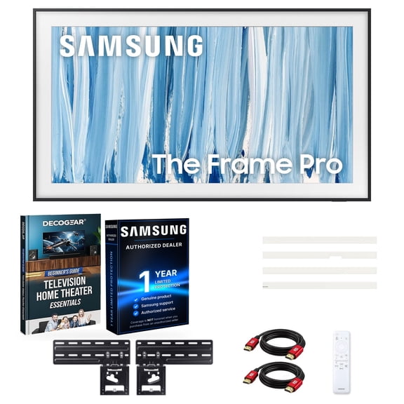 Samsung 65" The Frame Pro Neo QLED 4K TV (2026) QN65LS03HWFXZA Bundle with The Frame Customizable Bezel (Modern White), 2x HDMI Cable & Deco Gear Home Theater Beginners Guidebook