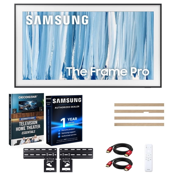 Samsung 75" The Frame Pro Neo QLED 4K TV (2026) QN75LS03HWFXZA Bundle with The Frame Customizable Bezel (Modern Teak), 2x HDMI Cable & Deco Gear Home Theater Beginners Guidebook