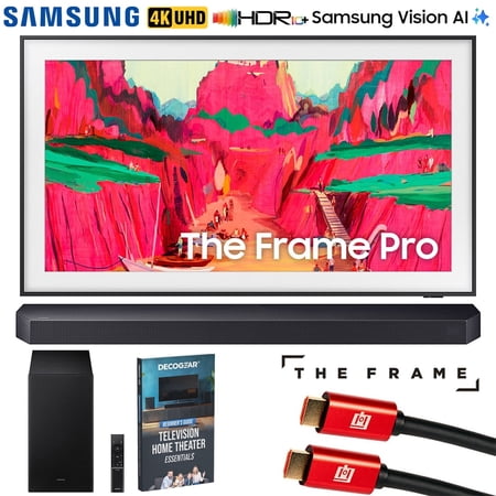 Samsung 75 inch The Frame Pro LS03FW 4K Neo QLED Mini LED Smart TV (2025) QN75LS03FWFXZA Bundle with HW-Q600F 3.1.2ch Soundbar and Subwoofer, 2x HDMI Cable and Deco Gear Home Theater Beginner's Guide