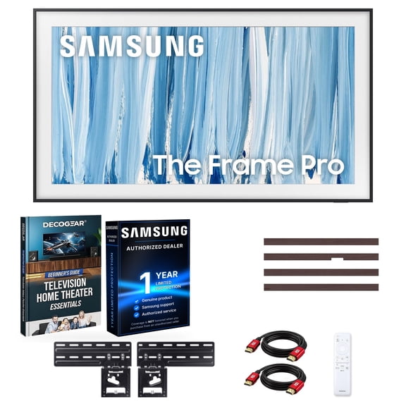 Samsung 85" The Frame Pro Neo QLED 4K TV (2026) QN85LS03HWFXZA Bundle with The Frame Customizable Bezel (Modern Brown), 2x HDMI Cable & Deco Gear Home Theater Beginners Guidebook