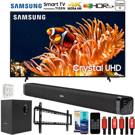 Samsung 85 Inch UN85DU8000FXZA Crystal UHD LED 4K Smart TV (2024 Model) Bundle with Deco Gear Home Theater Soundbar with Subwoofer, Wall Mount Accessory Kit, 6FT 4K HDMI 2.0 Cables and More