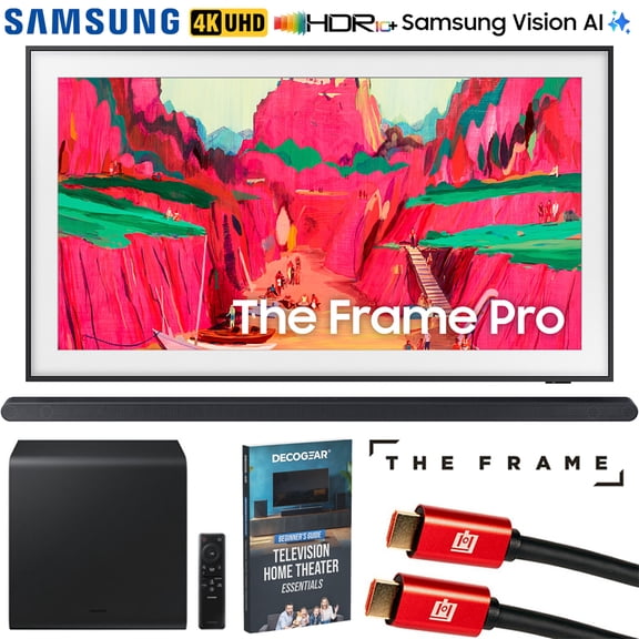 Samsung 85 inch The Frame Pro LS03FW 4K Neo QLED Mini LED TV (2025) QN85LS03FWFXZA Bundle with HW-S800D Ultra-slim 3.1.2ch Wireless Soundbar, 2x HDMI Cable and Deco Gear Home Theater Beginner's Guide
