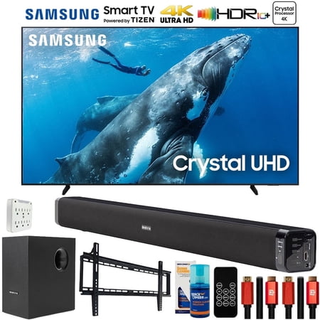 Samsung 98" UN98DU9000FXZA Crystal UHD LED 4K Smart TV (2024) Bundle with Deco Gear Home Theater Soundbar with Subwoofer, Wall Mount Accessory Kit, 6FT 4K HDMI 2.0 Cables and More