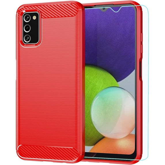 for Samsung A03S case, Galaxy A03S case with HD Screen Protector, Fashion Shock-Absorption Flexible TPU Bumper Soft Rubber Protective Case Cove for Samsung Galaxy A03S (Red Brushed TPU)