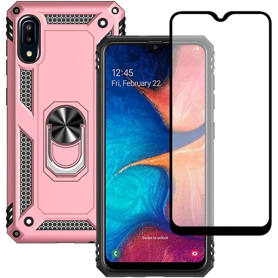 Samsung A10E Phone Case, Galaxy A10E Phone Case with Screen Protector, Military Grade Protective Cases with Ring for Samsung Galaxy A10E (Rose Gold)