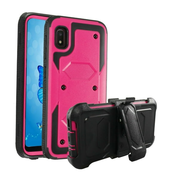 for Samsung A10e Case,Built-in Screen Protector Heavy Duty Full-Body Rugged Holster Armor Case [Belt Clip][Kickstand] for Samsung Galaxy A10E 5.8 Inches(Rose Red)